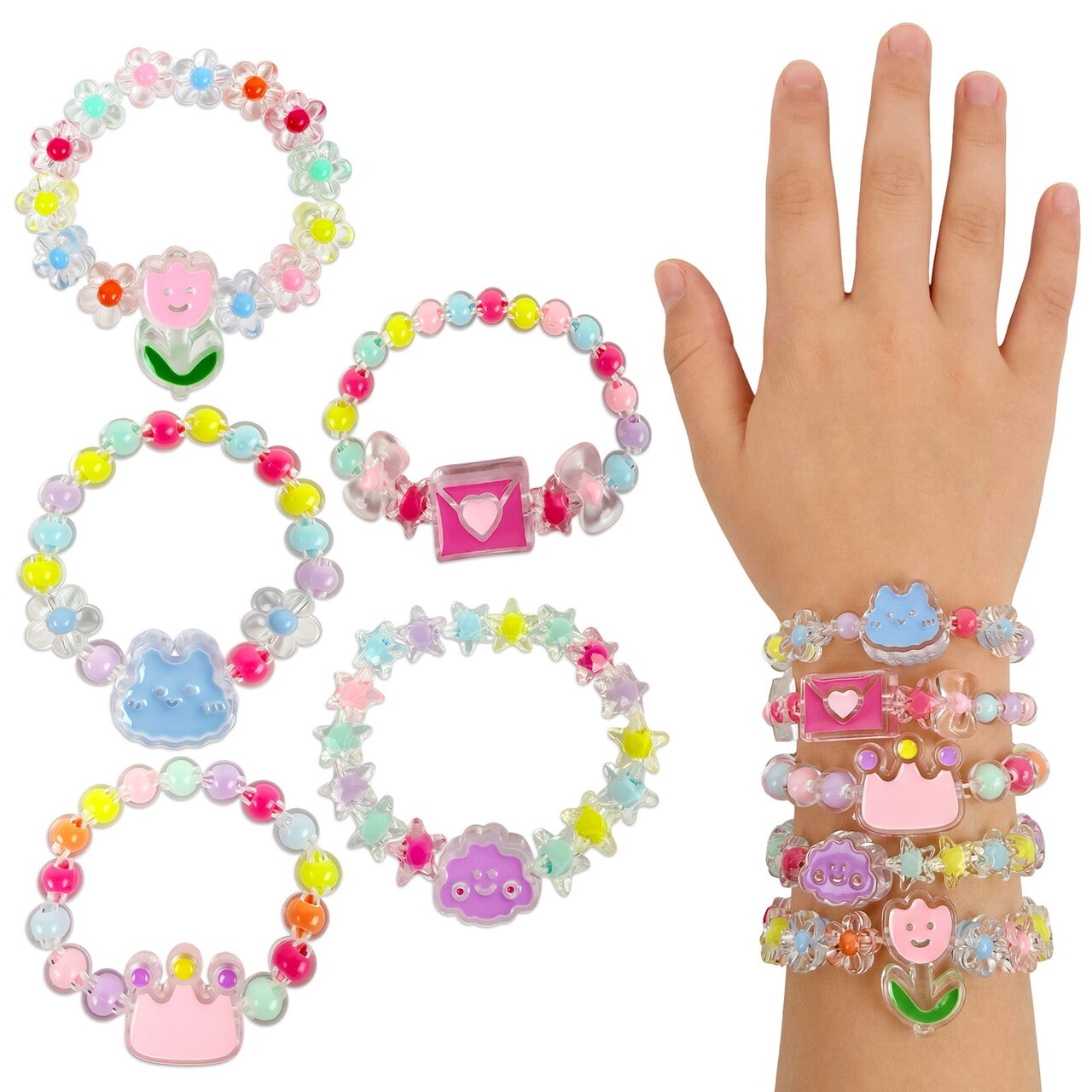 Wrapables Girls Princess Dress-Up Beaded Bracelet Jewelry for Party Favors, Goodie Bags, Birthday Parties (Set of 5), Best Buddies